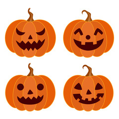Halloween pumpkins different faces set