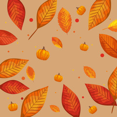 background of leafs with pumpkins autumn