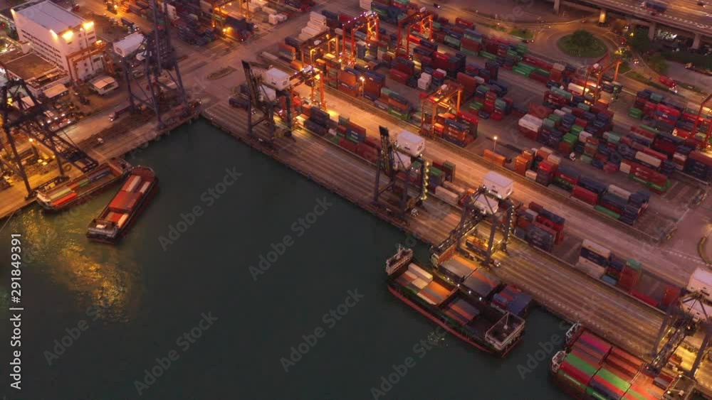 Poster aerial view of hong kong container terminal at night