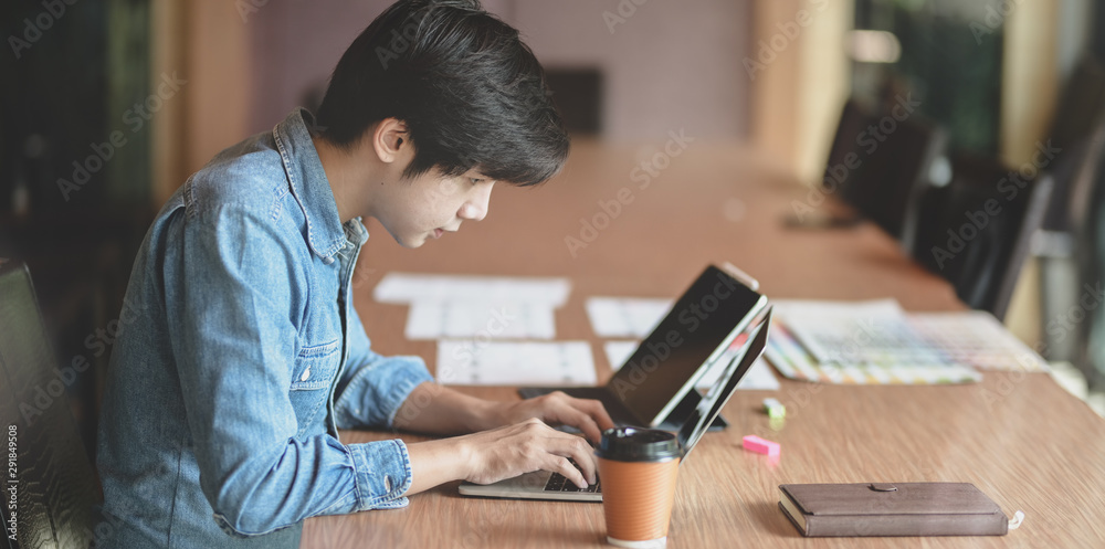 Canvas Prints professional male ux web designer working on his new smartphone templates project