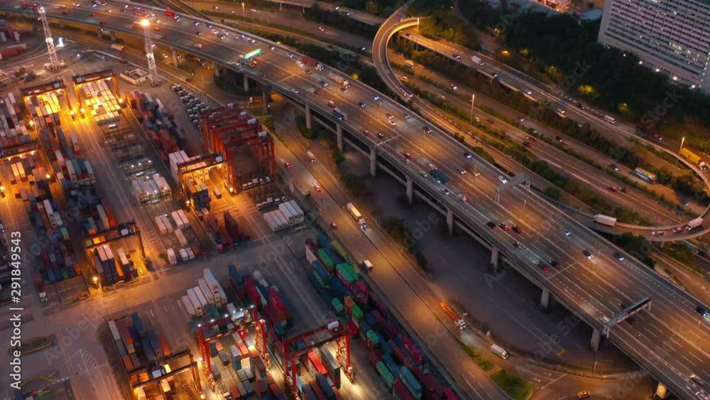 Poster aerial view of hong kong container terminal at night