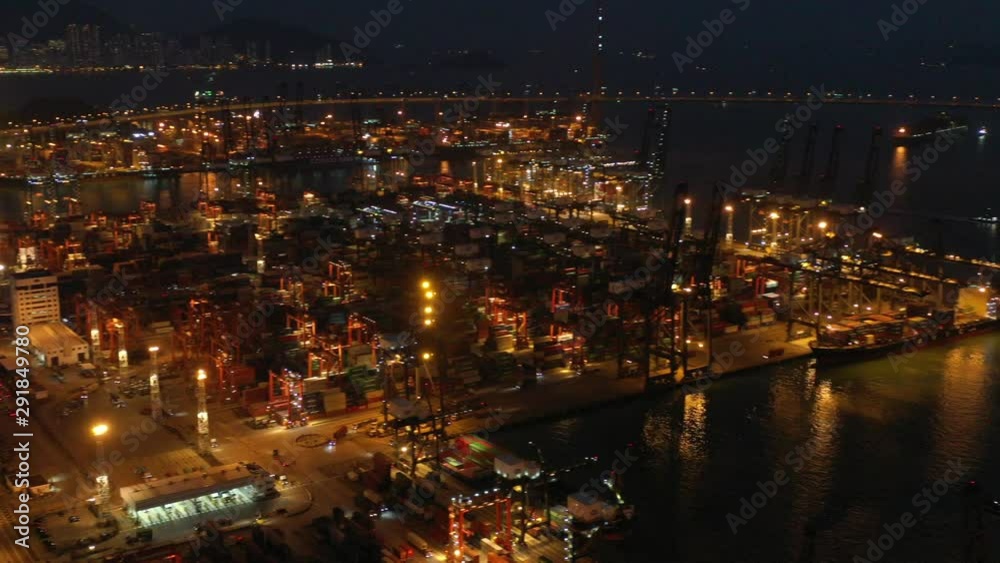 Poster aerial view of hong kong container terminal at night