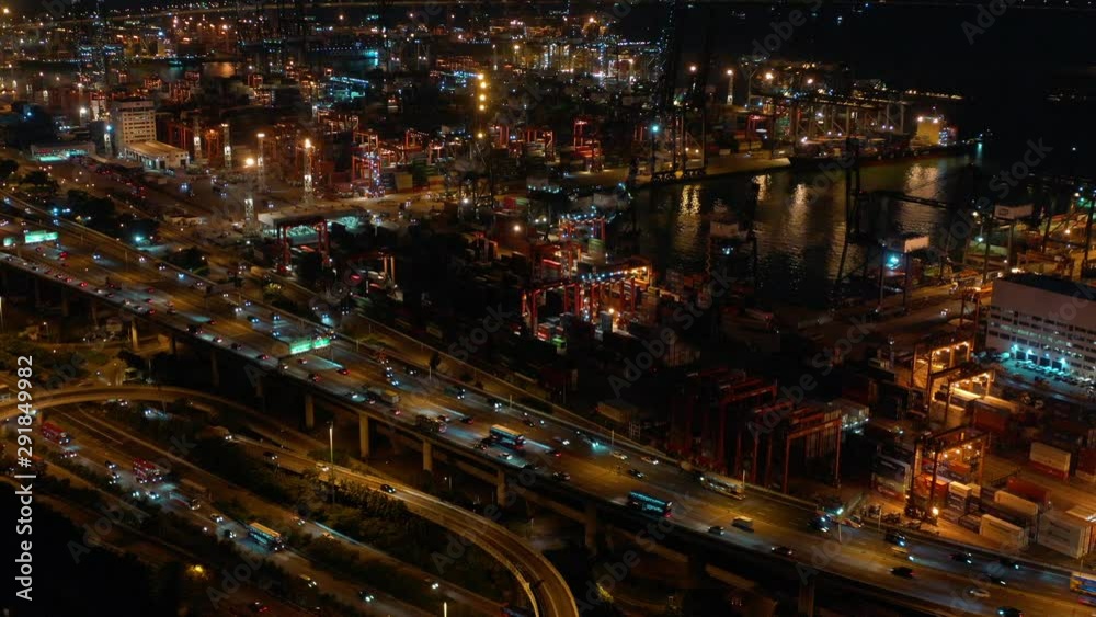 Poster aerial view of hong kong container terminal at night