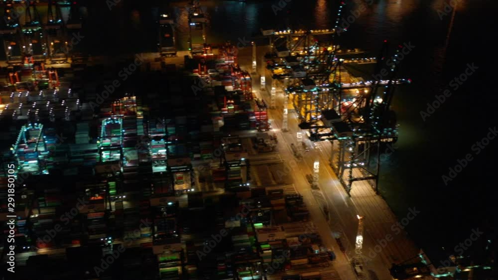 Poster aerial view of hong kong container terminal at night