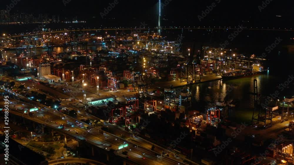 Poster aerial view of hong kong container terminal at night