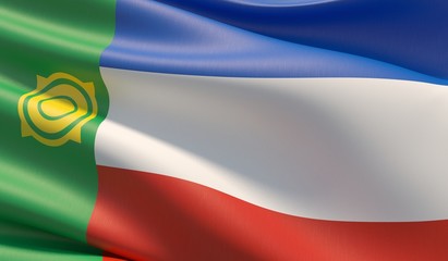 Flag of Khakassia. High resolution close-up 3D illustration. Flags of the federal subjects of Russia.
