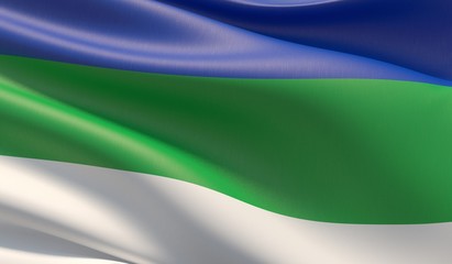 Flag of the Komi Republic. High resolution close-up 3D illustration. Flags of the federal subjects of Russia.