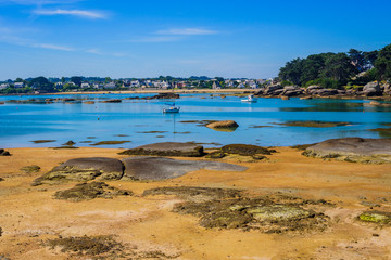 Incredible landscape on the island Renote in Tregastel. Brittany. France