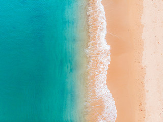 Aerial view of beach and blue ocean