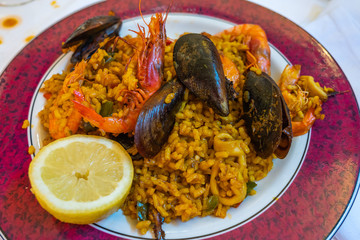 Famous Spanish cuisine saffron seafood rice Paella