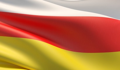 Flag of Ossetia. High resolution close-up 3D illustration. Flags of the federal subjects of Russia.