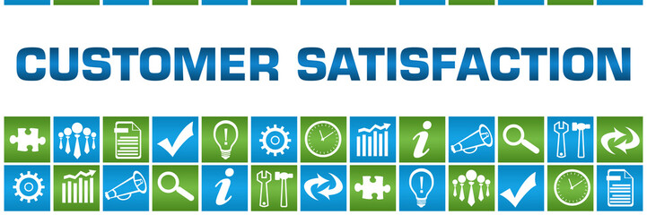 Customer Satisfaction Green Blue Box Grid Business Symbols 