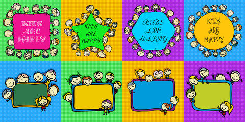 Doodle frames set of happy children - 291851531
