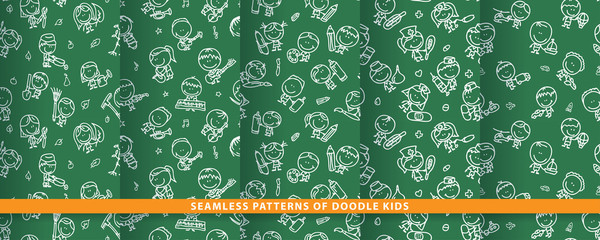 Doodle kids seamless patterns set - 291851702