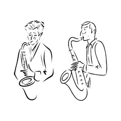 Jazz musicians playing music. Saxophone players sketch.
