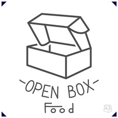 Logo template for goods or food. Simple design for decor with open box. Vector