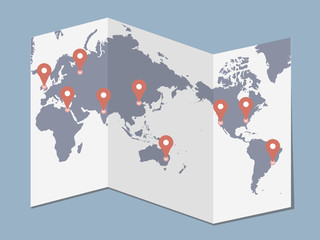 The World Map And The Location Tags Of The Main Cities