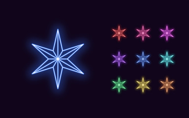 Obraz premium Neon Star with 6 ray, Christmas and New Year decoration