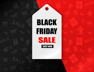 Black Friday Sale . Design with label on red background .Vector. illustration.