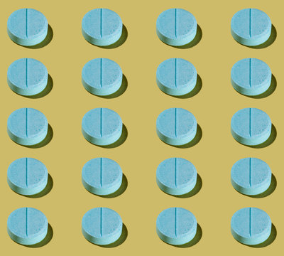 Blue Pharma Pill Pattern on Pastel Yellow