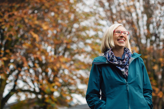 Smiling mature woman outside