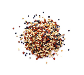 Red, black and white quinoa seeds isolated on a white background