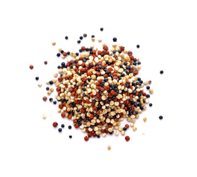 Fototapeta Red, black and white quinoa seeds isolated on a white background