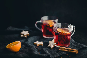 Food and Drink: Hot Christmas Punch with in glasses