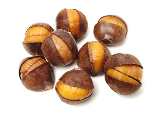 chinese food, peeled roasted chestnut on white background