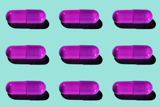 Purple Pharma Pill Pattern on Pastel Green