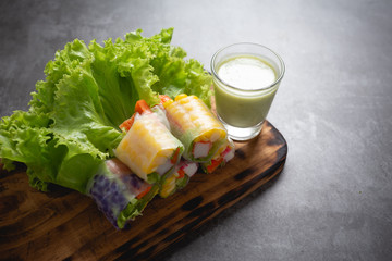 Vegetable Salad Roll on cutting board.