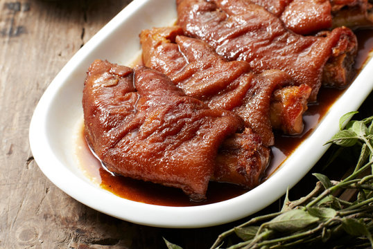 Traditional Chinese cuisine,Braised trotters. in Chinese traditional kitchen