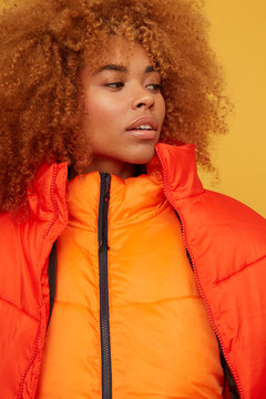 Colourful portrait woman in red orange