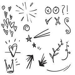 Hand drawn set elements doodle with black line on white background