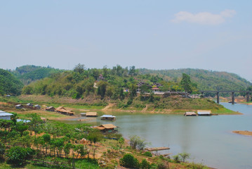 landscape with lake and blue sky