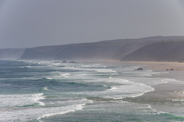 Fototapeta premium View of beautiful Bordeira beach, famous surfing place in Algarve region, Portugal