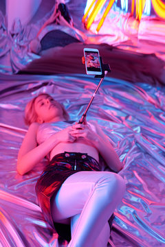Woman Taking Selfie Neo-Noir Style