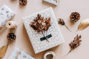 Christmas present with natural decoration