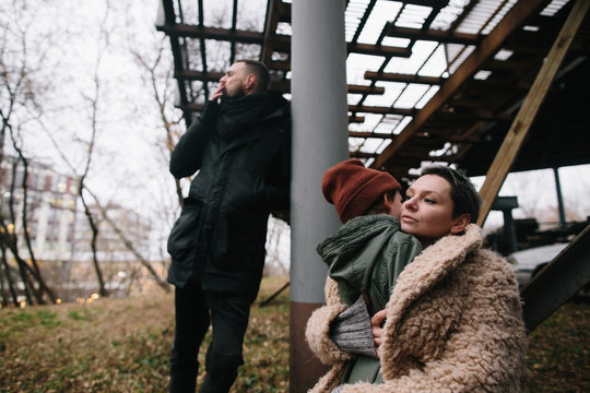 Family in industrial aria