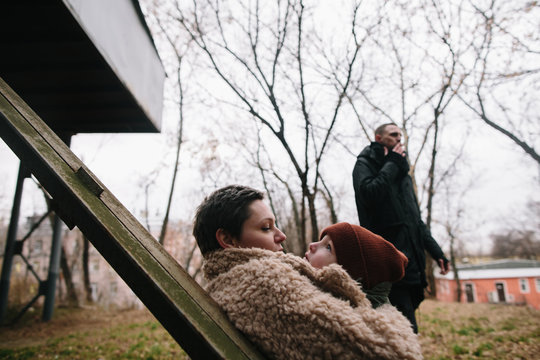 Family in industrial aria