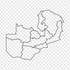 Blank map Zambia. High quality map Republic of Zambia with provinces on transparent background for your web site design, logo, app, UI. Stock vector.  EPS10. 