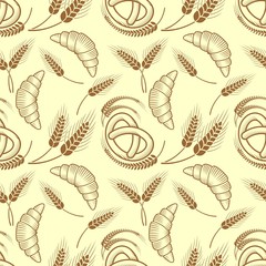 Croissant and Wheat Ears seamless pattern. Vector illustration
