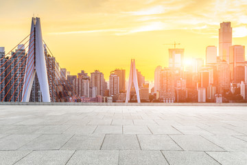 Empty square floor and Chongqing cityscape