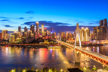 Chongqing architectural scenery and rivers and sky at night