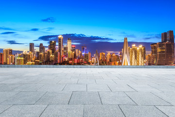 Empty square floor and Chongqing night city view