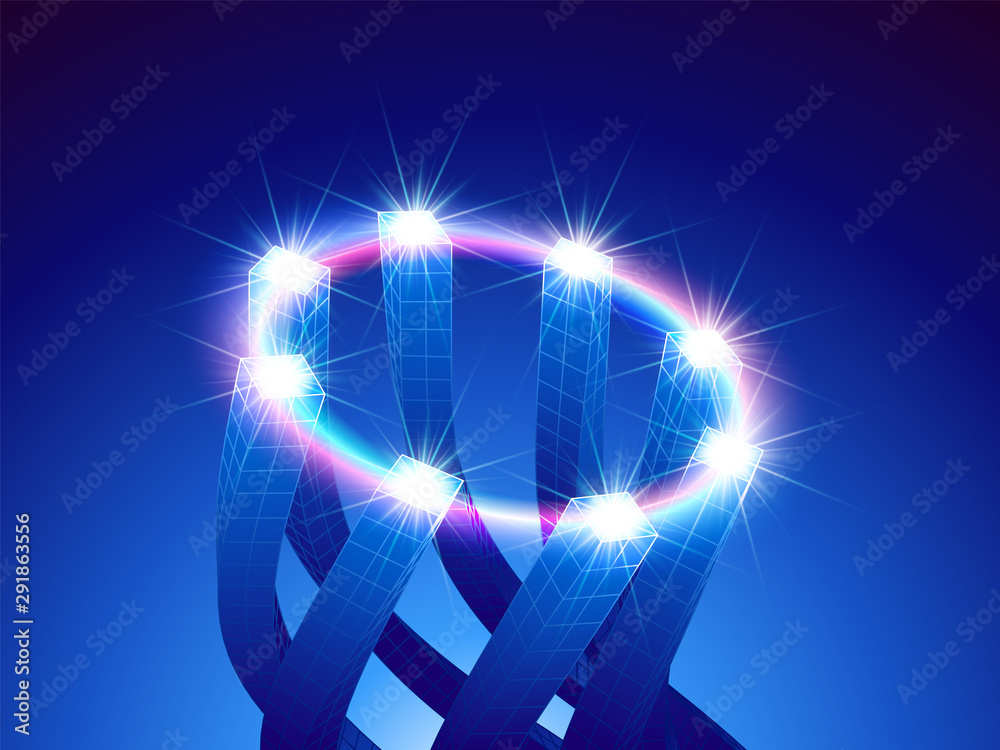 Aufkleber Abstract technology concept with connected architectural columns and ring of digital data light