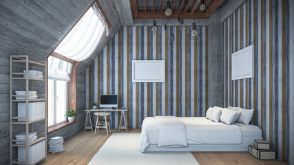 room Design wall garret Loft attic 3D rendering