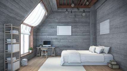 Fototapeta na wymiar room Design wall garret Loft attic 3D rendering
