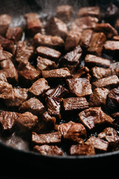 Flat Iron Steak Bites in Iron Skillet