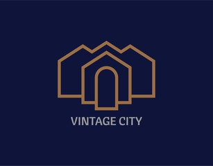 Logo of Real Estate, Housing, and Building with Retro or Vintage Style. Suitable for Apartment, Real Estate, Building Company or Corporate Sign and Symbol. Vector Illustration.